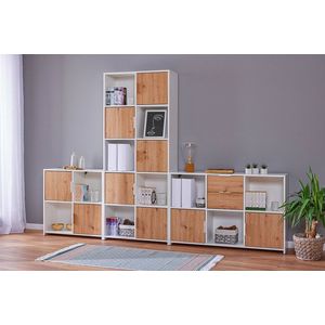 Corp biblioteca Pepeto 5T, Inter Link, 77x30x185 cm, lemn, alb/stejar imagine