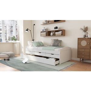 Pat multifunctional pentru o persoana, 90x190 cm, Ulli, Inter Link, lemn, alb imagine