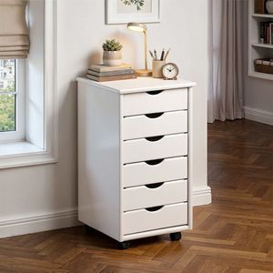 Comoda cu roti si 6 sertare Simon, Inter Link, 35x40x65 cm, lemn, alb imagine