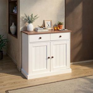 Comoda Westerland 3.2 , Inter Link, 90x45x86 cm, lemn, alb/maro sepia imagine