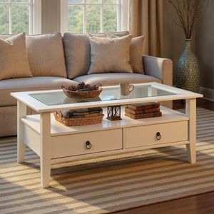 Masuta de cafea Provence 7, Inter Link, 115x60x45 cm, lemn/sticla securizata, alb imagine