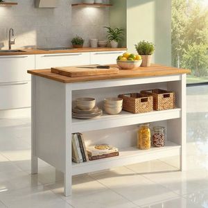 Insula de bucatarie / dulap bucatarie Julina, Inter Link, 124x75x91.5 cm, MDF, alb/maro imagine