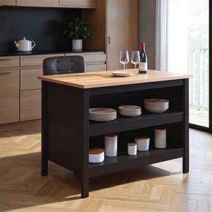 Insula de bucatarie / dulap bucatarie Helina, Inter Link, 124x75x91.5 cm, lemn, negru/stejar imagine