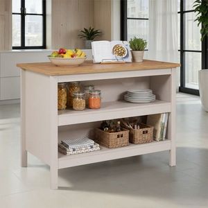 Insula de bucatarie / dulap bucatarie Emmilia, Inter Link, 124x75x91.5 cm, MDF, alb/stejar imagine