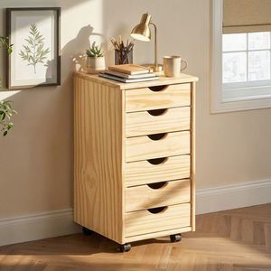 Comoda cu roti si 6 sertare Nils, Inter Link, 35x40x65 cm, lemn, natur imagine