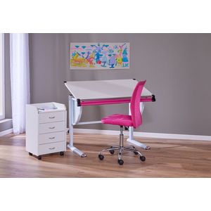 Birou reglabil pe inaltime Milo 3 In 1, Inter Link, 110x60x63-93 cm, lemn, alb imagine