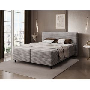 Pat continental tapitat cu lada depozitare, 140x200 cm, ELTAP, Cortiko, lemn/poliester, gri deschis imagine