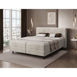 Pat continental tapitat cu lada depozitare, 180x200 cm, ELTAP, Cortiko, lemn/poliester, bej deschis imagine