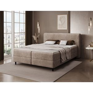 Pat continental tapitat cu lada depozitare, 180x200 cm, ELTAP, Cortiko, lemn/poliester, bej inchis imagine