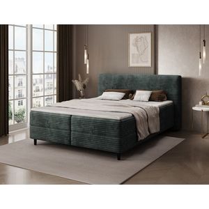 Pat continental tapitat cu lada depozitare, 180x200 cm, ELTAP, Cortiko, lemn/poliester, verde imagine