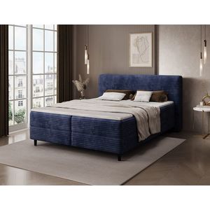 Pat continental tapitat cu lada depozitare, 180x200 cm, ELTAP, Cortiko, lemn/poliester, albastru imagine