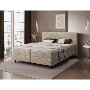 Pat continental tapitat cu lada depozitare, 180x200 cm, ELTAP, Cortiko, lemn/poliester, bej imagine