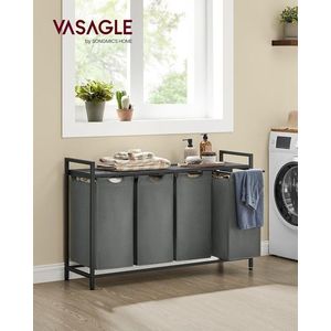 Cos de rufe cu 4 compartimente si raft depozitare, Vasagle, 116x33x72 cm, 4x40L, MDF/otel, negru/gri imagine