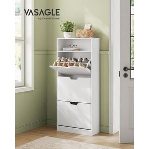 Pantofar cu 3 usi, Vasagle, 14-18 perechi pantofi, 60x24x139 cm, PAL/MDF, alb cloud imagine