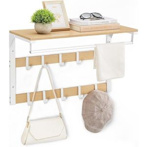 Cuier de perete cu 10 agatatori, Vasagle, 65x30x42 cm, PAL/otel, alb/natural imagine