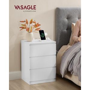 Noptiera cu prize si porturi USB, Vasagle, PAL/MDF, 40x30x59 cm, alb cloud imagine