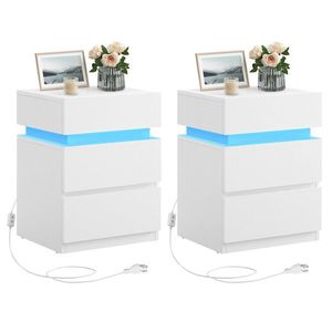 Set 2 noptiere cu iluminare LED, Vasagle, 40x35x55 cm, MDF/PAL, alb imagine