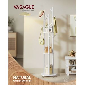 Cuier tip pom cu rafturi si roti, Vasagle, 40x175 cm, MDF/lemn de cauciuc/otel, negru ink imagine