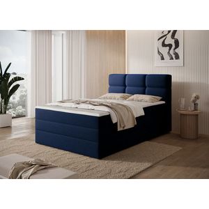 Pat continental tapitat cu lada depozitare, 120x200 cm, ELTAP, Kasped, lemn/poliester, albastru inchis imagine
