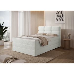 Pat continental tapitat cu lada depozitare, 120x200 cm, ELTAP, Kasped, lemn/poliester, alb imagine