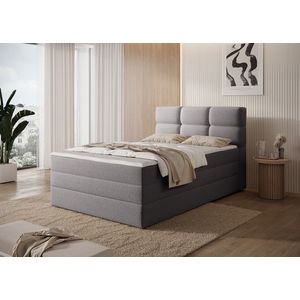 Pat continental tapitat cu lada depozitare, 140x200 cm, ELTAP, Kasped, lemn/poliester, gri imagine