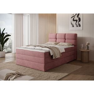 Pat continental tapitat cu lada depozitare, 140x200 cm, ELTAP, Kasped, lemn/poliester, roz imagine