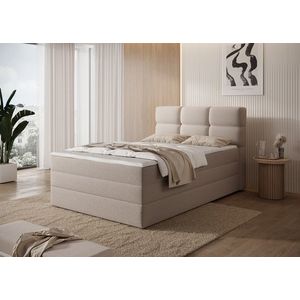 Pat continental tapitat cu lada depozitare, 140x200 cm, ELTAP, Kasped, lemn/poliester, bej imagine