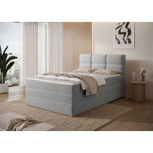 Pat continental tapitat cu lada depozitare, 140x200 cm, ELTAP, Kasped, lemn/poliester, gri deschis imagine