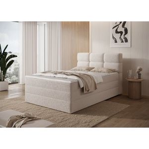 Pat continental tapitat cu lada depozitare, 140x200 cm, ELTAP, Kasped, lemn/poliester, bej deschis imagine