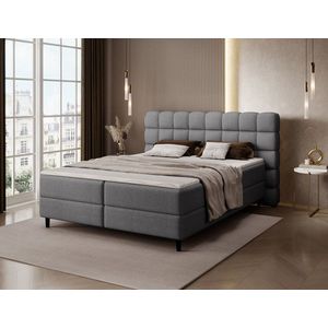 Pat continental tapitat cu lada depozitare, 140x200 cm, ELTAP, Camma, lemn/poliester, gri inchis imagine