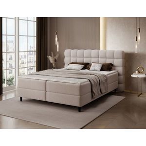 Pat continental tapitat cu lada depozitare, 140x200 cm, ELTAP, Camma, lemn/poliester, bej deschis imagine