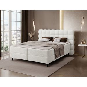 Pat continental tapitat cu lada depozitare, 160x200 cm, ELTAP, Camma, lemn/poliester, alb imagine