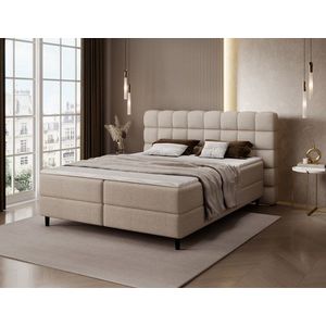 Pat continental tapitat cu lada depozitare, 160x200 cm, ELTAP, Camma, lemn/poliester, bej imagine