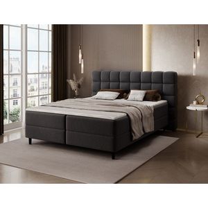 Pat continental tapitat cu lada depozitare, 160x200 cm, ELTAP, Camma, lemn/poliester, negru imagine