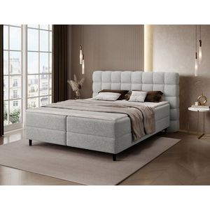 Pat continental tapitat cu lada depozitare, 160x200 cm, ELTAP, Camma, lemn/poliester, gri deschis imagine