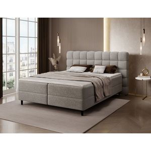 Pat continental tapitat cu lada depozitare, 180x200 cm, ELTAP, Camma, lemn/poliester, maro deschis imagine