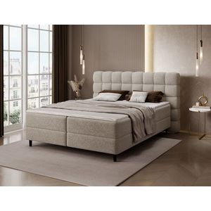 Pat continental tapitat cu lada depozitare, 180x200 cm, ELTAP, Camma, lemn/poliester, bej inchis imagine