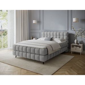 Pat continental tapitat cu lada depozitare, 140x200 cm, ELTAP, Sabeno, lemn/poliester, gri inchis imagine