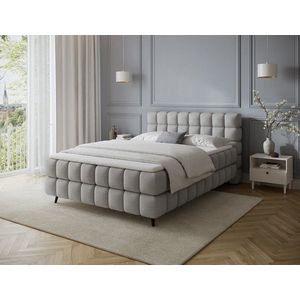 Pat continental tapitat cu lada depozitare, 140x200 cm, ELTAP, Sabeno, lemn/poliester, gri imagine