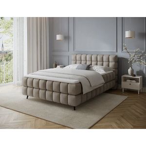 Pat continental tapitat cu lada depozitare, 140x200 cm, ELTAP, Sabeno, lemn/poliester, bej inchis imagine