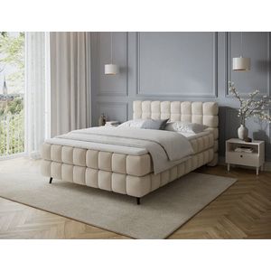 Pat continental tapitat cu lada depozitare, 160x200 cm, ELTAP, Sabeno, lemn/poliester, bej imagine