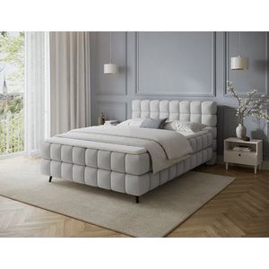 Pat continental tapitat cu lada depozitare, 160x200 cm, ELTAP, Sabeno, lemn/poliester, gri deschis imagine