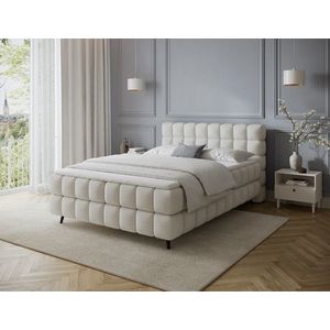 Pat continental tapitat cu lada depozitare, 180x200 cm, ELTAP, Sabeno, lemn/poliester, alb imagine