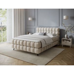 Pat continental tapitat cu lada depozitare, 180x200 cm, ELTAP, Sabeno, lemn/poliester, bej deschis imagine