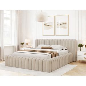 Pat tapitat cu somiera rabatabila si lada depozitare, 180x200 cm, ELTAP, 18SO-1.8, Carilla, metal/poliester, bej deschis imagine