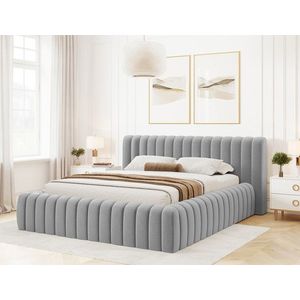 Pat tapitat cu somiera rabatabila si lada depozitare, 160x200 cm, ELTAP, 85MO-1.6, Carilla, metal/poliester, gri deschis imagine