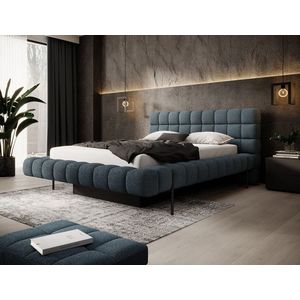 Pat tapitat cu somiera rabatabila si lada depozitare, 140x200 cm, ELTAP, Magentta, metal/poliester, albastru imagine