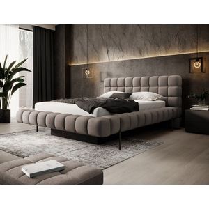 Pat tapitat cu somiera rabatabila si lada depozitare, 140x200 cm, ELTAP, Magentta, metal/poliester, maro inchis imagine