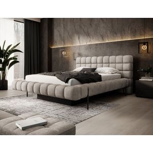 Pat tapitat cu somiera rabatabila si lada depozitare, 140x200 cm, ELTAP, Magentta, metal/poliester, bej inchis imagine