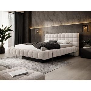 Pat tapitat cu somiera rabatabila si lada depozitare, 160x200 cm, ELTAP, Magentta, metal/poliester, bej deschis imagine